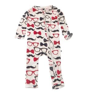 Little Bum Bums Zipper Bamboo Footless Pajamas Mustache Bowtie Glasses 6-9M